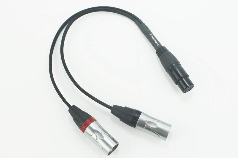 Youkamoo 4 Pin XLR Female to Dual 3 Pin XLR Male Silver Plated Audio Headphone Adapter Cable 1 FT - Image 1
